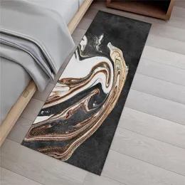 Carpets Black Carpet Runner For Bedroom Luxury Marble Kitchen Floor Mat Anti-slip Bedside Soft Rug Long Microfiber Wahsble Doormat
