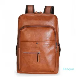 Plecak Mężczyźni PU Leather Bagpack Duży Laptop Plecaki Męczy Mochilas Ramię Schoolbag Dla Nastolatków Chłopiec Czarny Brown