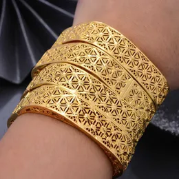 4pcs Dubai Cold Color Bangles for Women Middle Eastern Arab/dubai Gold Color Patterned Copper Bracelets Girls Jewelry Can Open Q0717