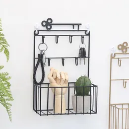 Hooks & Rails Wall Mounted Mail And Key Holder 7 Hook Rack Organizer Pocket Letter Sorter For Entryway Kitchen Home Office DecorHooks