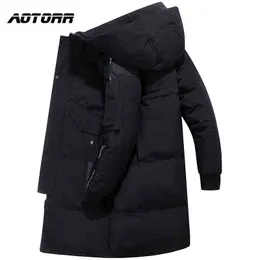 Winter Down Jacket Mens Mode Hooded Warm Tjock Slim Fit Coat Down Jackor Ny Man -30 Grad Utomhus Outwear Lång överrock Y1103