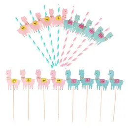 Disposable Dinnerware 8pcs Colorful Alpaca Paper Picks Birthday Wedding Sticks Art Toothpicks Cupcake Cake Toppers Signs Party Decoration