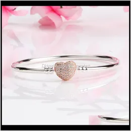 Jewelry Drop Delivery 2021 Women Luxury 18K Rose Gold Heart Shaped Clasp Bangle Bracelet Sets Original Box For Pandora 925 Sterling Sier Char