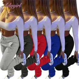 Stacked Pants Women Solid High Waist Drawstring Bell Bottom Flare Pleated Pants Casual Active Leggings Thick Sweatpants Trousers Y220307