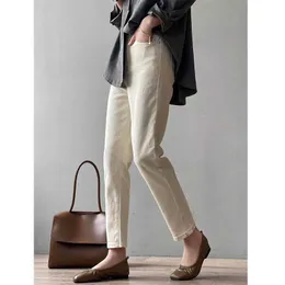 Spring Korean White Jeans Kvinnors Lösa Casual High Waist Slim Straight Black Pants 210607