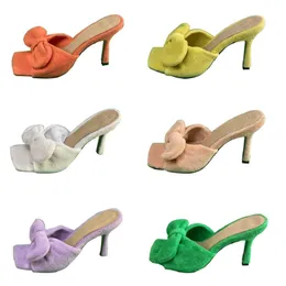 Projektantki Kobiety Bowtie Sandals Summer Sipper Wakacyjny Styl Mole Slajdy Sandał Sandał Seksowne impreza wysokie obcasy 9cm Sandały Buty z pudełkiem NO339