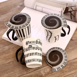 Creative Ceramic Music Musical Note Mug Couple Keyboard Pair with Lid Coffee Cup