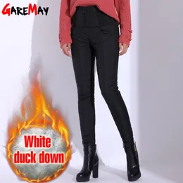 Calças de inverno Mulheres Duck Down Veludo Alto Cintura Magrinha Quente Formal Feminino Preto Elástico Calças 210428