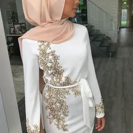 Odzież Etniczna Kobiety Muzułmańskie Dubai Abaya Z Długim Rękawem Maxi Sukienka Kwiatowa Koronka Frezowanie Hidżab Kaftan