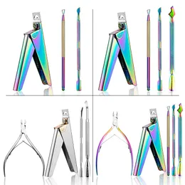 Beauty Spa 5 Pcs Manicure Set Tools Colorful Stainless Steel Cuticle Pushers Scissors Nail Art Tool