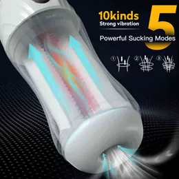 Nxy Men Masturbators New Automatic Sucking Male Masturbation Cup One Click Orgasm with 5 Suction & 10 Vibration Modes Real Vaginal Pussy Oral Sex Toy 1211