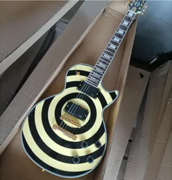 Gul och svart Custom Guitar Zakk Wylde Lollipop Elektriska Gitarr Guld Truss Rod Cover I lager För Snabb Leverans