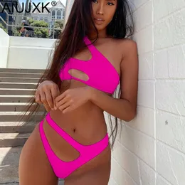 AIUJXK Nieregularne ramię Biquini Kobiety Bielizna New Arrival Summer Cut Out Bra i Panty Set Sexy 2-częściowy Swimsuit X0526