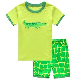 Green Crocodile Embroidery Baby Boy Clothes Suits 100% Cotton Children Pajamas Clothing Sets Kids T-Shirts Shorts Pants 2-7Years 210413