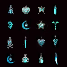 Светящиеся в темном ожерелье бабочка сердце луна стрелка череп дракона кулон светящееся ожерелье для женщин мужчин рождественские подарки G1206