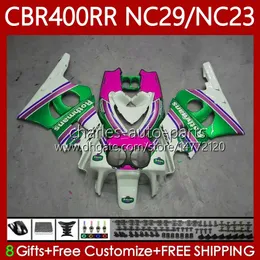 Fairings Kit för Honda CBR 400 RR CC 400CC NC23 1994 1995 1996 1997 1998 1999 Body 66NO.119 CBR400RR Pink Green CBR400 RR 88-99 NC29 CBR 400RR 94 95 96 97 98 99 OEM KOVISWORK