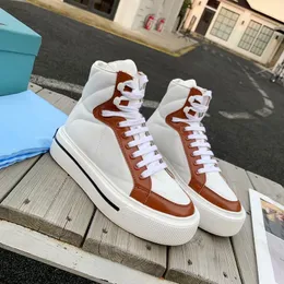 Designer Unisex Platform Skor Makro Re-Nylon och Borstat Läder Högsta Sneakers Låg Top Trainers För Mens Kvinnor 35-46 med Box 287