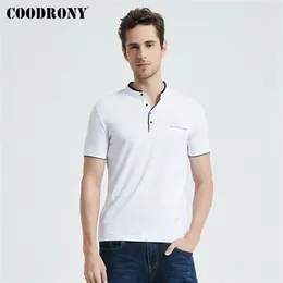 Coodrony Mandarin Collar Manga Curta Camiseta Homens Primavera Primavera Verão Top Marca Roupa Slim Fit algodão T-shirts S7645 210716