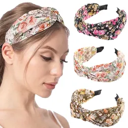 Top Knotted Hair Band Printing Wide Bezel Hair Hoop Fashion Headwear For Women Retro Headband Headdress Hair Accessories