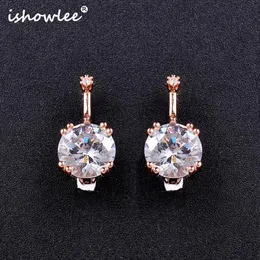 Stud ISHOWLEE Rose Gold 585 Runde Zirkon Ohrringe Für Frauen Koreanische Mode Hochzeit Party Stern Minimalistischen Schmuck ESP79