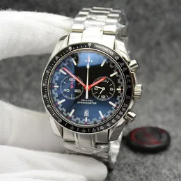 Paslanmaz Çelik Kılıf Kuvars Hareketi Chronograph Mens Boşluk Bezel OM ile Siyah / Mavi Arama Saatler