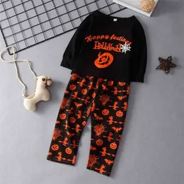 Winter Style Zestawy Dla Dzieci Dorywczo Długim Rękawem Print Letter T-shirt Halloween Spodnie Cute 2szt Baby Odzież 210629