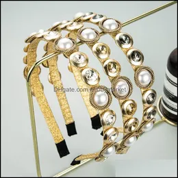 Opaski na głowę biżuteria włosy imitacja Pearl Headband dla kobiety Vintage Geometryczne Kryształ Zroszony Hairband Girls Party Headwear Drop Delivery 2021