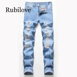 M￤n sexiga rippade jeans casual mode lappt￤cke ih￥liga ut tiggare beskurna byxor cowboys denim hip hop streetwear m￤n