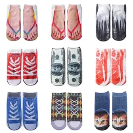 Zabawne kreatywne Flip Flip Flops Socks Low Cut Sneakers Treakers Buty drukowane kostki kostek sandały Sandałowe Kapcie na zewnątrz kemping hikin hosiery