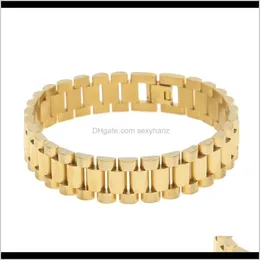 Link, Chain Bracelets Drop Delivery 2021 Men Stainless Steel Hip Hop Style 24K Gold Sier Watch Band Bracelet Link Fashion Punk Jewelry 15Mm 2