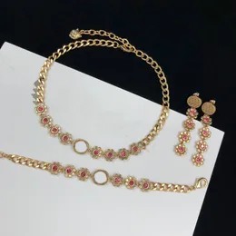 Luxury flower Designer Rhinestone Necklace for Women Products Brass Necklaces Quality 18k Gold Bracelets Fashion Wedding Party Jewelry