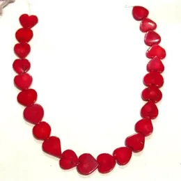 JYX Whole 16.5-17mm Hear-shaped Red colored sea bamboo Coral Beads Loose String DIY Handmade Gemstone 16"