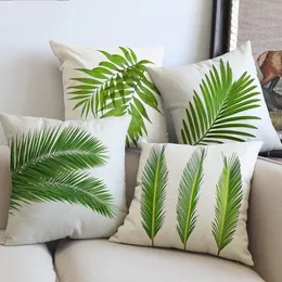 Verde pastorale pianta foglie decorazioni per la casa federe per cuscini Sago Cycas foglia tropicale divano fodera per cuscino in cotone lino 45x45 cuscino/decorativo