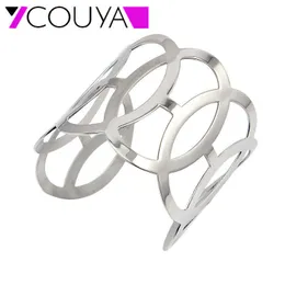 Couya Punk Style Silver Color Openwork kwiaty Bransoletka dla kobiet Biżuteria Biżuteria Ze Stali Nierdzewnej Geometrycznej mankiet Bransoletka Q0717