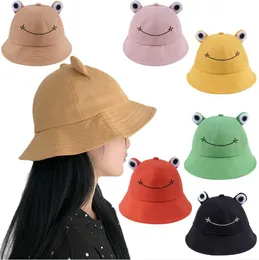 Kvinnor mode groda bucket hatt sommar kvinnlig förälder-barn fiske keps koreanska vilda söta sol stora ögon
