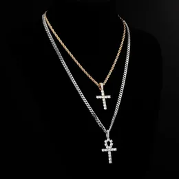 Hängsmycke Halsband Alliceonyou Iced Out Ankh Hip Hop Cross Necklace Jewery Set Cuban Chain Women Present Link Kvinna Glänsande