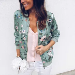 Floral Print Zipper Casual Jacket Women Spring Summer Long Sleeve Loose Bomber Jacket Coat O Neck Fashion Tops Outerwear 211008