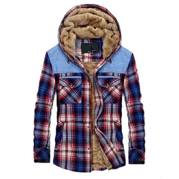 Winter Flannel Plaid Shirt Men Classic Cotton Thick Warm Jacket Hooded Coat Casual Long Sleeve Fleece Liner Shirts Chemise Homme Men's