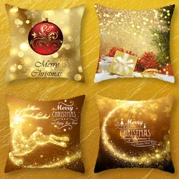 45*45cm Gold Christmas Pillowcase Xmas Tree Elk Cartoon Waist Cushion Cover Car Sofa Pillow Case Home Decor Supplies BH5220 WLY