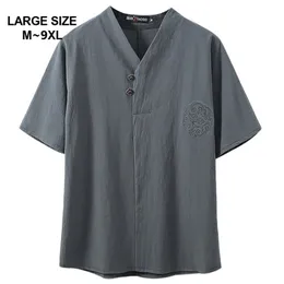 Chinese Style Super Plus Size M-9XL Men's Summer Casual V-neck Short Sleeve T-shirt Man Loose T-shirts Tees 5XL 6XL 7XL 8XL 9XL 210716