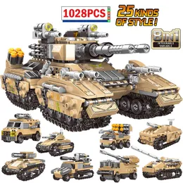 Ny Skapare 1028PCS High-Technic 8 i 1 City Tank Modell Byggstenar Vapen Fordon Bil Moc Bricks Leksaker för barn X0503