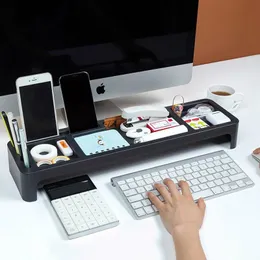 Office Stationery Storage Box Keyboard Storage Rack Stationery Organizer Pencil Holder Cell Phone Stand Grid Multi-function 210330