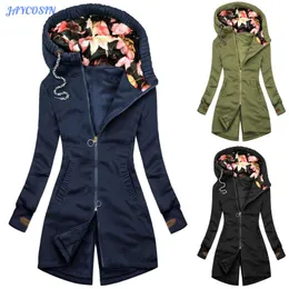 女性のジャケットの冬の暖かいフード付きコートポケット2021ファッションカジュアル花柄ジッパー女性パーカー女性＃J1女性のジャケット