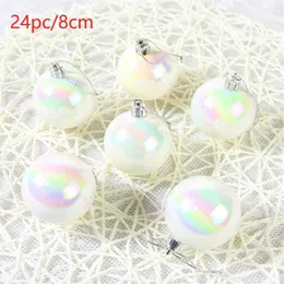 2022 White Christmas Ball set 24 pcs 8cm bolas de natal na árvore casa decorações coloridas pingente de árvore de Natal ornamentos 211104