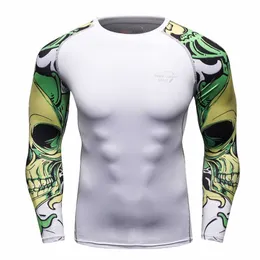 Mężczyźni MMA Koszule kompresyjne Rashguard Fitness Długie Rękawy Warstwa Podstawowa Skóra Tight Waga Podnoszenie T 22 210629