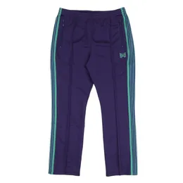 Men's Pants Purple AWGE Needles Men 1:1 Quality Embroidered Butterfly Logo Women Track Classic Stripe Trousers