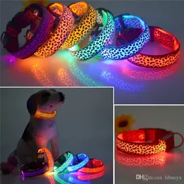 Solid färg nylon band hund husdjur ledde blinkande krage natt ljus upp LED halsband justerbar S M L XL olika färger B499