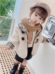 Fashion Girls Jacket Winter Thick Mid-length Lamb Velvet Overcoat Baby One Fur Childen's Plus Velvets Coat 2-sided Wear Hooded Khaki Outwear