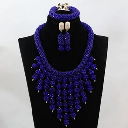 Örhängen halsband mode Royal Blue Wedding Bib Statement Crystal Set 2021 Design Women Costyme Jewelry QW347