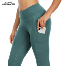 CHRLEISURE Sport Leggings Women High Waist Fitness with Pockets Gym Clothing 210925